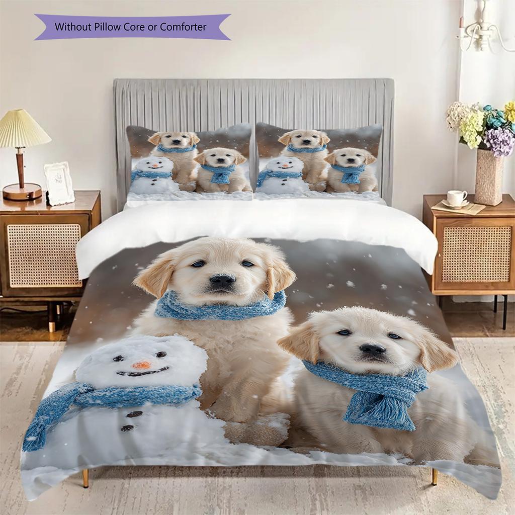 Golden Retriever Muster Bettwäsche Steppdecke Set Bettbezug Kissenbezug Heimdekoration Geburtstagsgeschenk (1 Bettbezug + 2 Kissenbezüge, ohne Füllung)