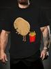Men's Humorous French Fries Cartoon Potato Graphic T-Shirt - Breathable Cotton, Short Sleeve, R