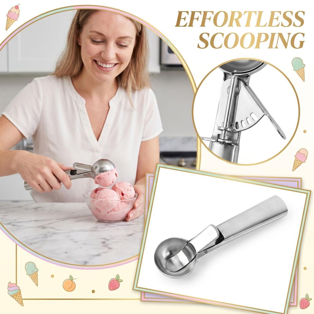 Stainless Steel Ice Cream Scoop with Ergonomic Handle Durable Solid Construction Suitable for Home Kitchen and Professional Use