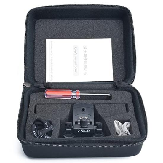 TopSeller Dental Loupes, Plastic Clip-on Magnifying Glasses, Portable, Easy To Wear, Fits Regular Glasses, 420mm (2.5X) with Storage Case