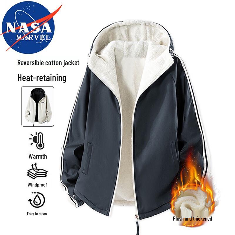 NASA MARVEL Herren Winterjacke mit Kapuze und Fleecefutter