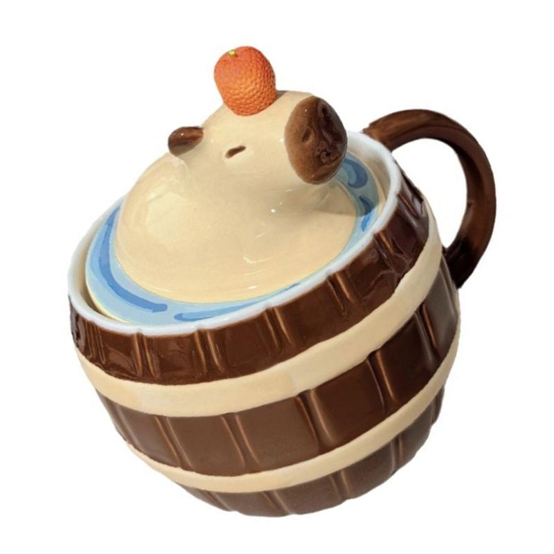 Ceramic Mug Cute Capybara Water Bucket Shape Cup Porcelain Coffee Cups Dringking Cup with Handle & Lid Christmas Gift