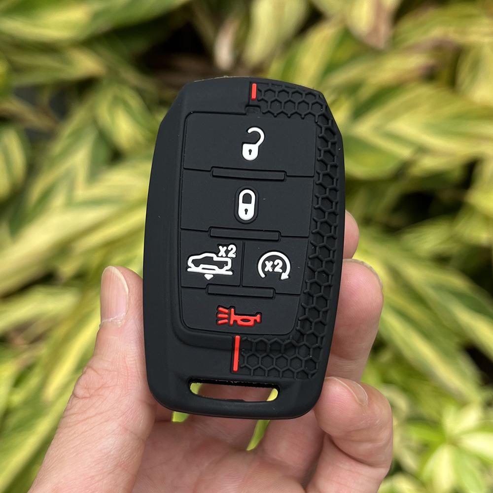 Silicone Car Key Case Remote Cover Shell Keychain Accessories for Dodge Ram 1500 Pickup Limited 2019 2020 2021 2022 2023 2024
