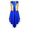 Girls Liturgical Dance Dress Sleeveless Metallic Bodice Color Block with Back Zipper and Asymmetrical Satin Hem for Praise Worship Service