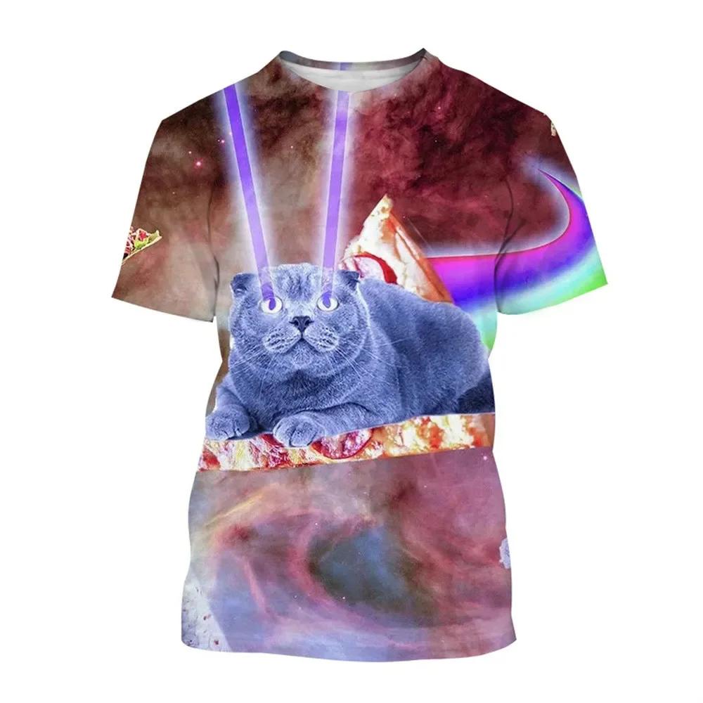 Animal Cat Graphic T Shirts Fashion Rainbow Galaxy Space 3D Printed T Shirt For Men Casual Streetwear Women Tshirt Funny Kid Top