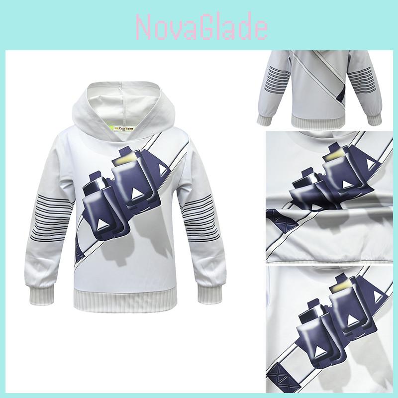 Fantasia de cosplay do DJ Marshmallow para crianças, conjunto macio e confortável com moletom, calça e máscara.