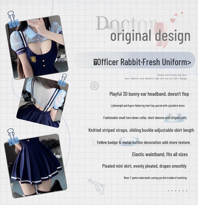 Manyan Sexy Lingerie: JK Pleated Suspender Skirt, Bunny Girl Police Uniform Suit 9349