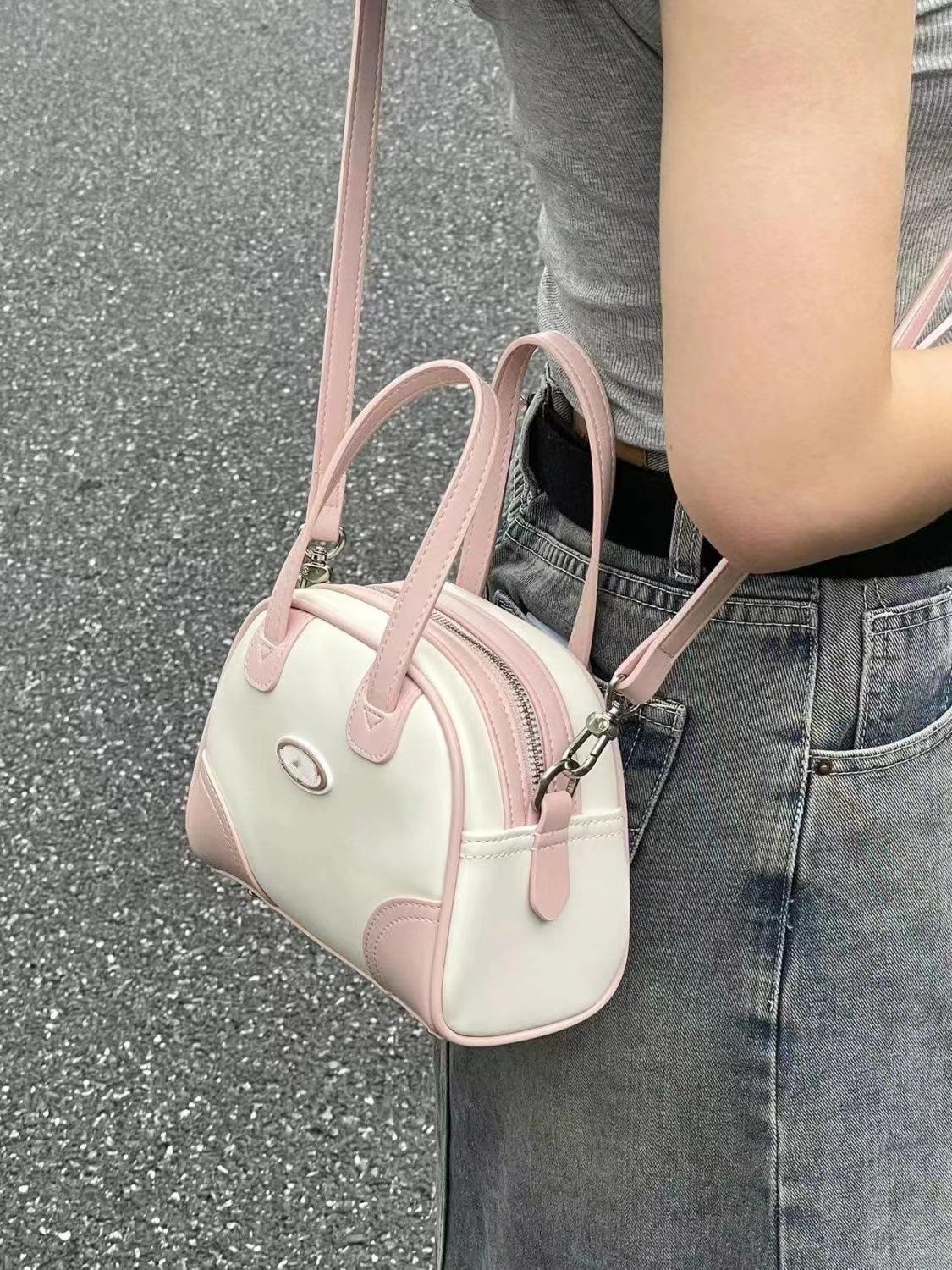

Flash summer Boston bag mini bowling bag pink, messenger bag portable casual shoulder bag women 18.5*14*9