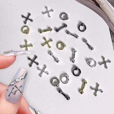 20PCS Mini Black Punk Style Alloy Cross Circle Nail Art Charm 3D Nail Decoration Jewelry Punk Design Nail DIY Accessories