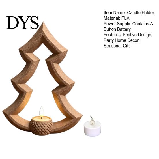 Durable Decorative Candle Base Christmas Tree Tea Light Holder, 3D Printed Hollow Wood Tealight Holder Tabletop Ornament for Holiday Party Home Decor,