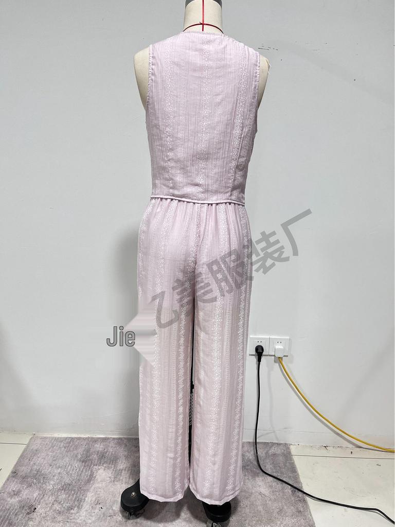 European & American Sleeveless Lace-Up Vest and Wide-Leg Pants Solid Color Two-Piece Set