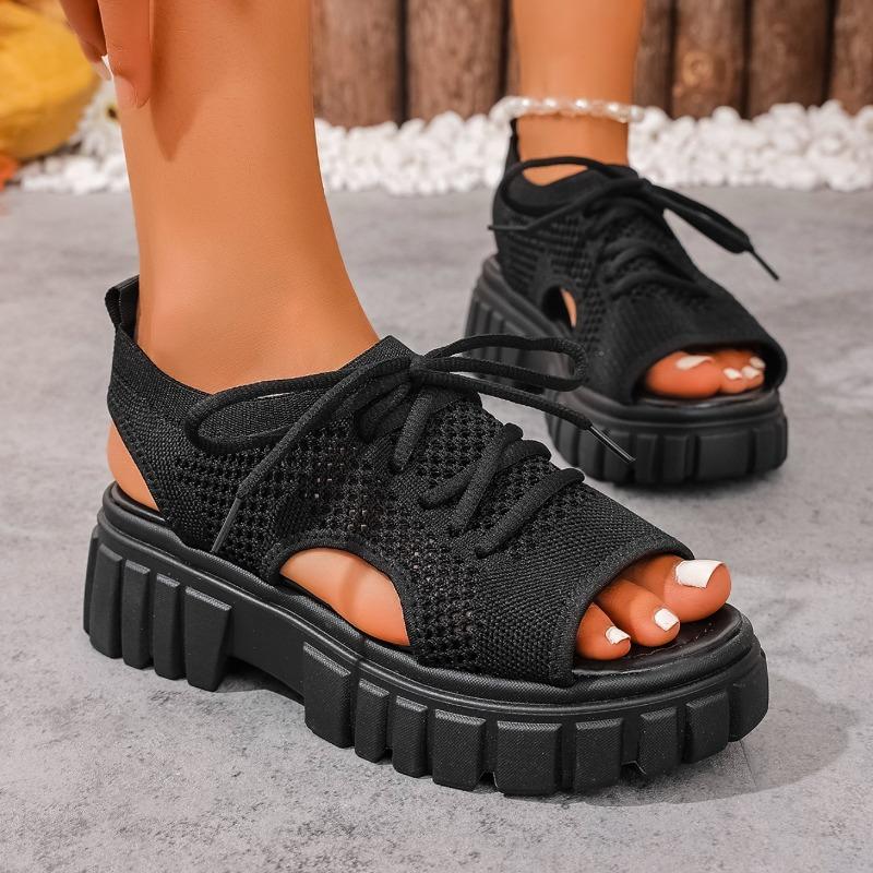 Fashion Women Wedge Sandals Anti-slip Mesh Casual Women Platform Sandals Lace-Up Open Toe Beach Shoes for Women New Sandalias De Mujer