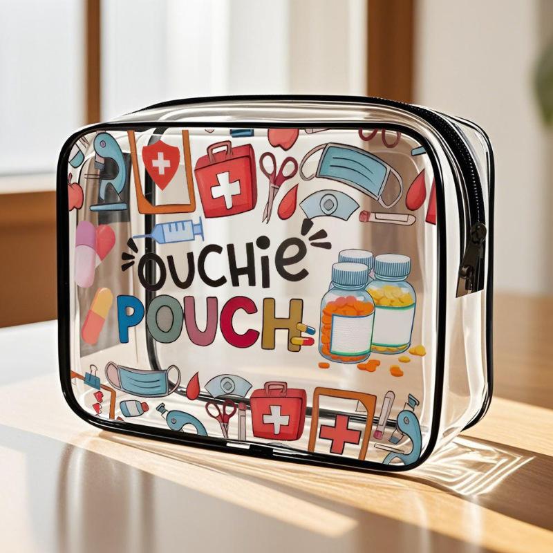 1PC Cartoon Printed PVC Clear Zipper Pouch Portable Travel Organizer Storage Bag for medicine Snacks Cables & Chargers