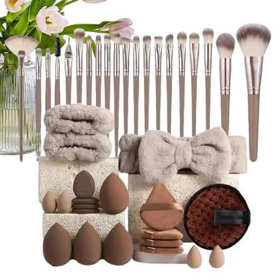 Makeup Brushes and Sponges Set Brown Makeup Puff, Beauty Egg, Headband Wristband Remover Kit Makeup Tool Gift