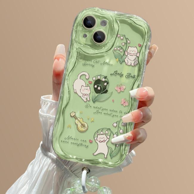 Lily of The Valley Cat Bracelet Suitable for Apple 15 Mobile Phone Case IPhone 16pro Transparent Silicone 13 Summer 11/12 Anti-fall