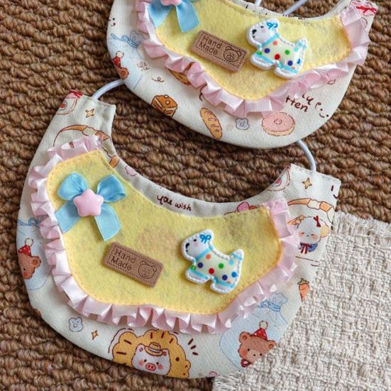 Pet Bib Adjustable Elastic Cord Cat Bandana with Cartoon Pattern Printed Breathable Cat Collar for Small to Medium Pets