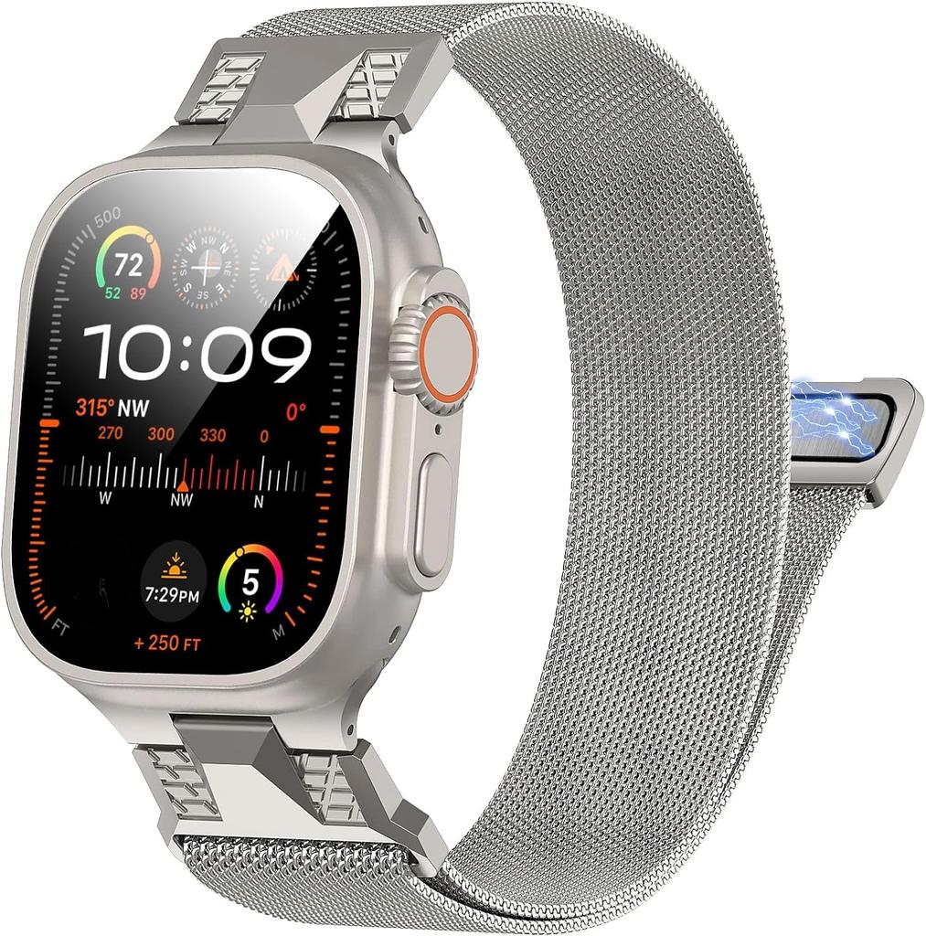 Milanese magnetic stainless steel loop for Apple Watch Ultra 2 49mm band for iWatch Series 10 9 8 7 6 5 4 se 46mm 45 44 bracelet