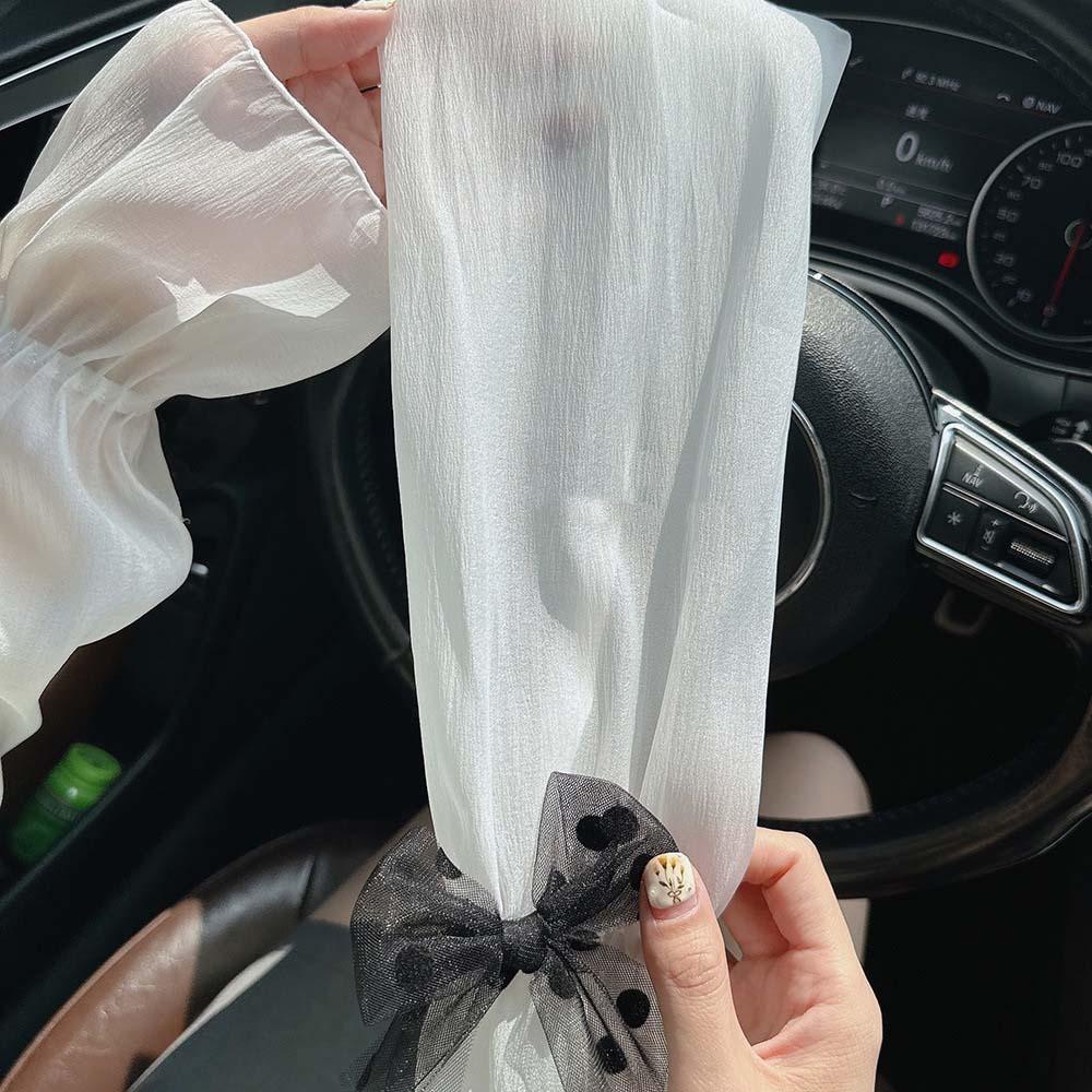 2pcs/set Fingerless Bow Gauze Sleeves Sun Protection Yarn Arm Sunscreen Covers Outdoor
