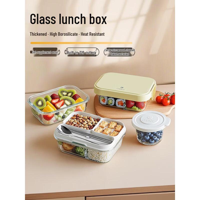CAMUZ High Borosilicate Glas Brotdose mit Besteck