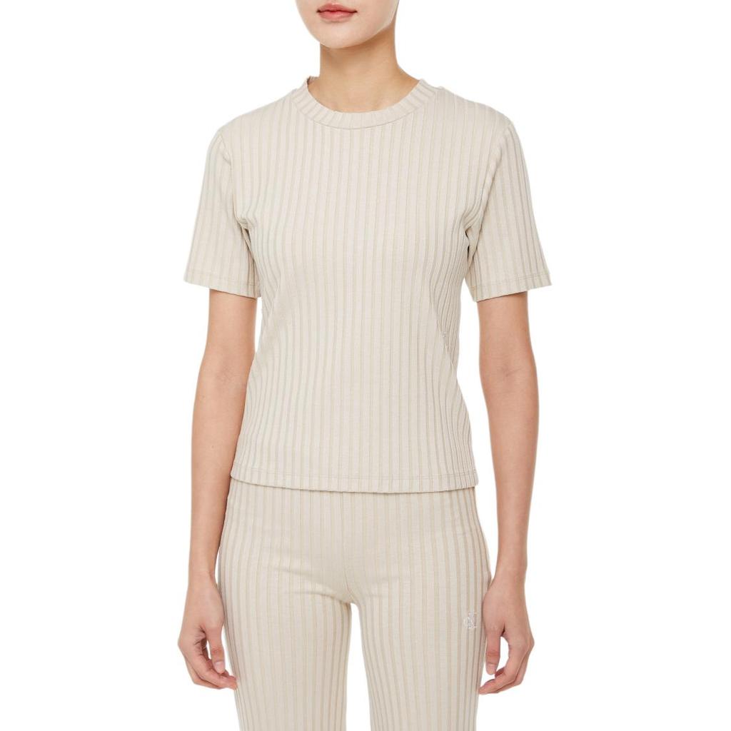 Calvin Klein Embroidered Logo Short Sleeve T-Shirt Women Tops Oat-Milk J220774-ACI