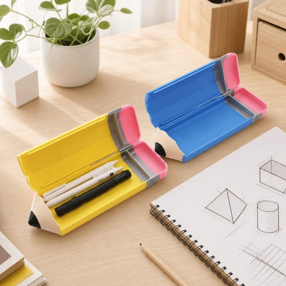 Pencil-shaped Pencil Case Creative Pencil Organizer Multifunction Stationery Box  Gift for Kid