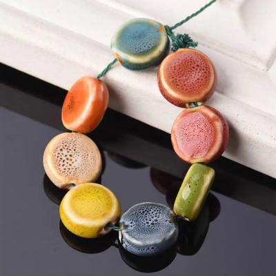 20pcs Flat Round 15mm Handmade Ceramic Porcelain Loose Spacer Beads Lot for Jewelry Making Accessories DIY Crafts Findings Creativity Beads