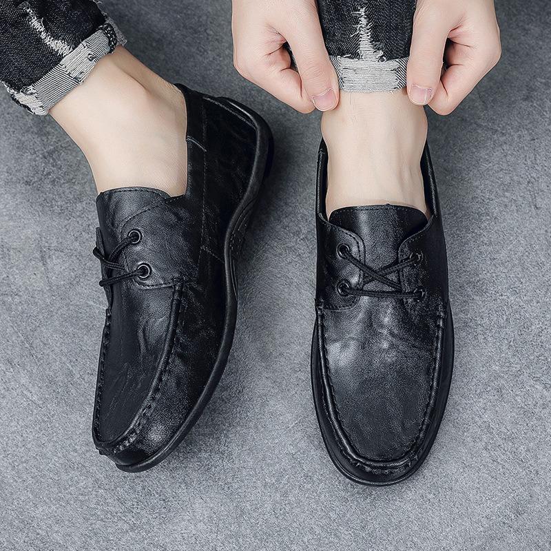 Doudou Shoes Men's Casual Black Leather Shoes One-pedal Driving Loafers Men's Shoes New Spring Shoes