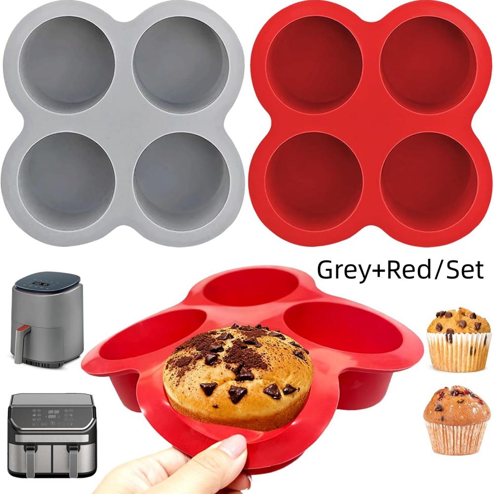 Air Fryer Egg Mold Round Shape Eggs Mold 4 Cavity Non-Stick Silicone Air Fryer Egg Pan Egg Steamer Cooking Mold Fried Egg Tool