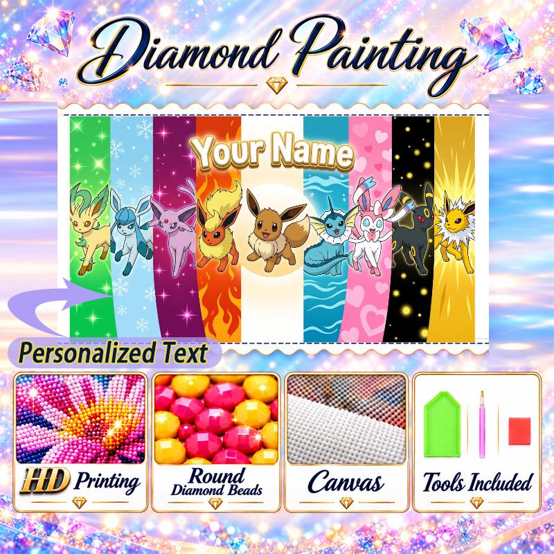 Personalized Eevee Evolutions Diamond Art Custom Name 5D Diamond Painting Full Drill DIY Craft