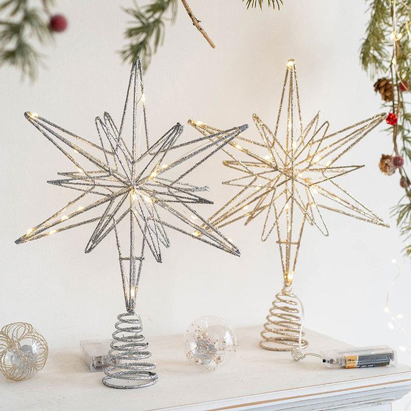 Christmas Tree Toppers Star With LED String Lights Ornaments For Christmas Home Party Decoration Festival Party New Year