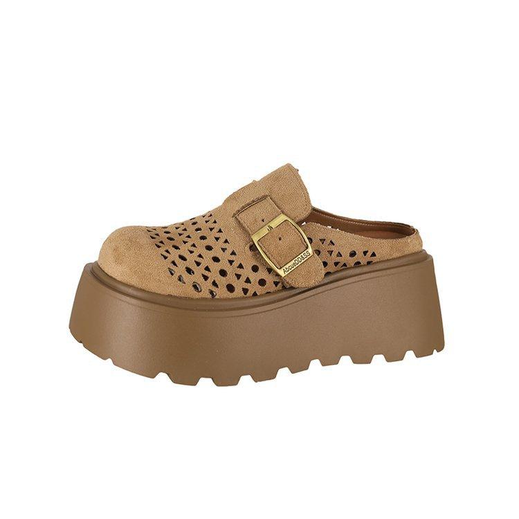 Thick-soled Bag Head Slippers Women's Summer Wear New Muffin Hole Shoes Retro Drag One Pedal Sandals Women