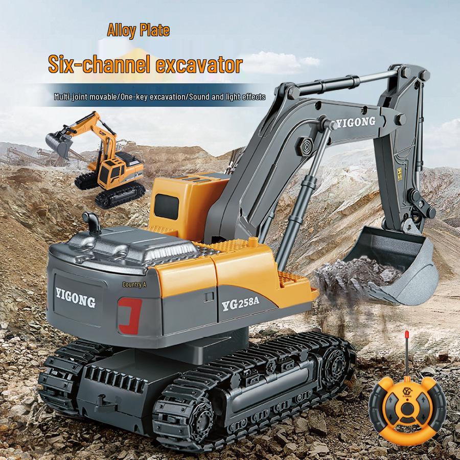 Remote Control Alloy Excavator Toy - Six-Channel Tracked Model for Kids