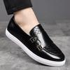 Fashion New Solid-Color Men's Casual Loafers For Autumn And Winter  Fashionable Crocodile Pattern Double-Breasted Comfortable Flat Shoes