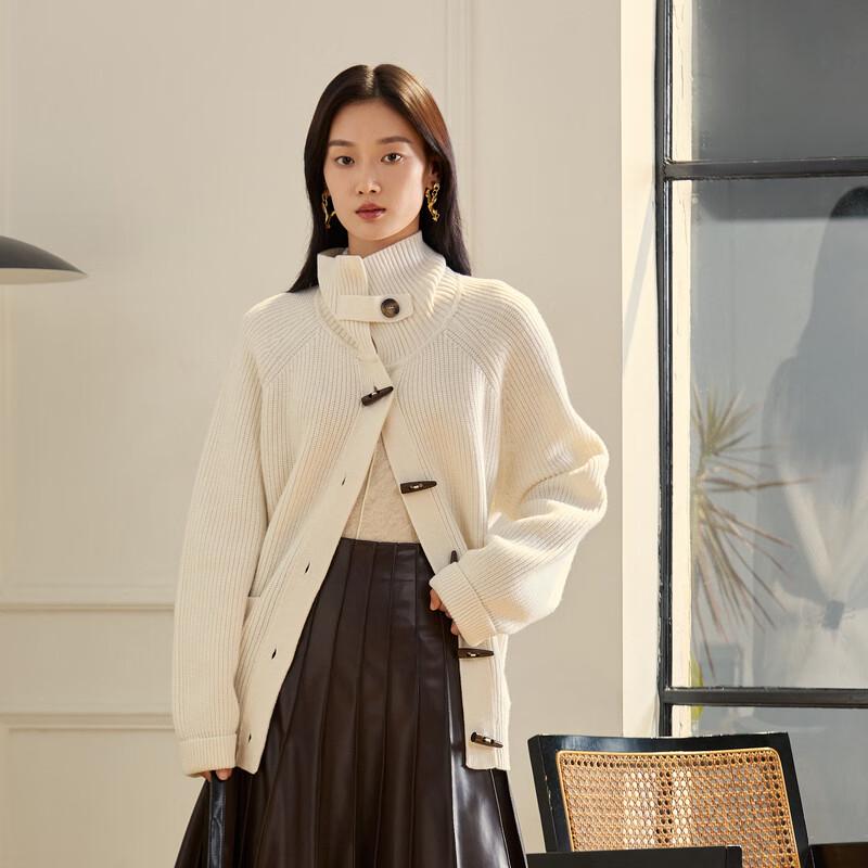 

ELLASSAY Women s High-Neck Knit Sweater with Wooden Buttons S