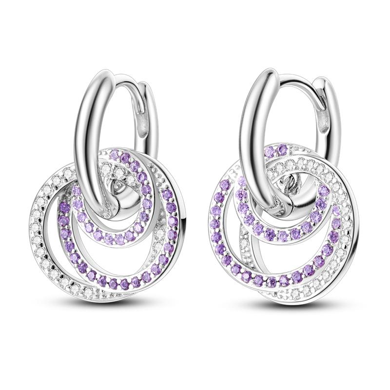 925 Sterling Silver Hoop Earrings Closely Set Purple Zircon Iris Butterfly Star Moon Cat Earrings for Women Fashion Jewelry Gift