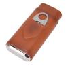 3 Finger Cigar Case Iron Cover Portable Soft Glossy Leather Cigar Holder Case with Cutter for