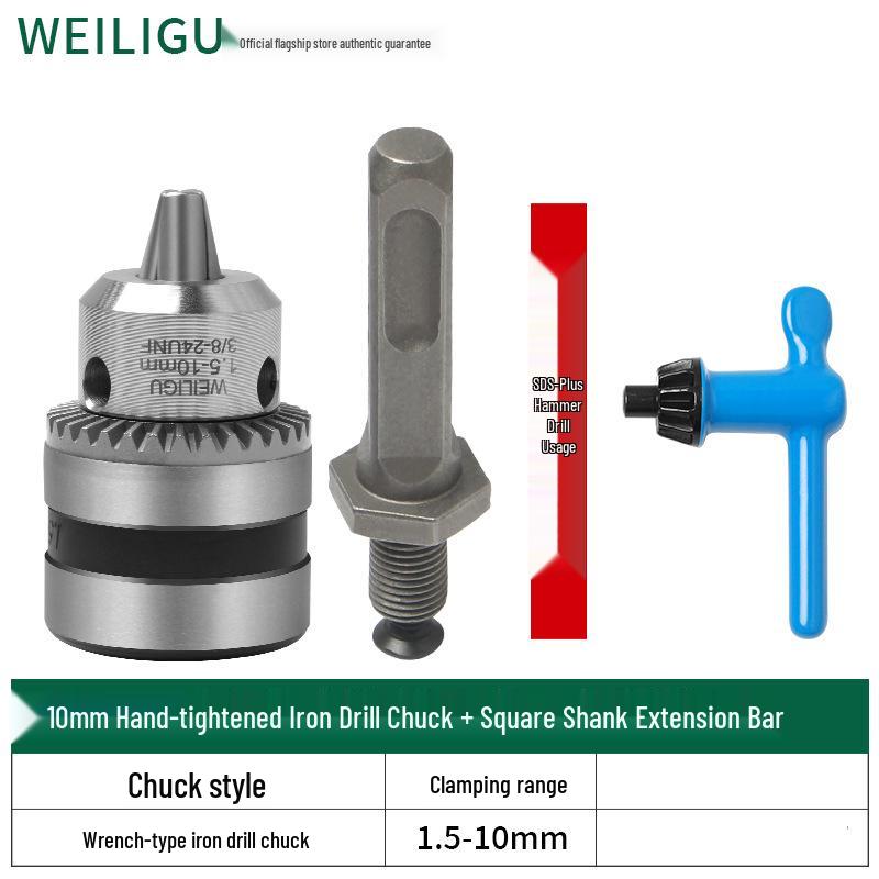 Electric Hammer Drill & Ratchet Wrench with Self-Locking Metal Chuck (0.8-16mm) and Air Impact Conversion Chuck