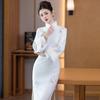 Embroidered White Velvet National Style Suzhou Long-sleeved Improved Cheongsam Winter Thick Women's New Chinese Style New Autumn and Winter