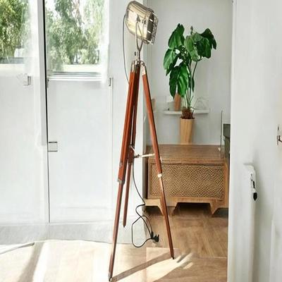 Projecteur Finition Chrome 121.92 cm Lampe Bois Naturel Décor Hollywoodien Éclairage Bureau Maison Cadeau Noël Anniversaire