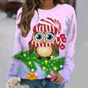 Cartoon Owl Pattern Cotton T-Shirt For Women Christmas Style Long Sleeve Tops Autumn O Neck Oversized Pullover Harajuku Sweater