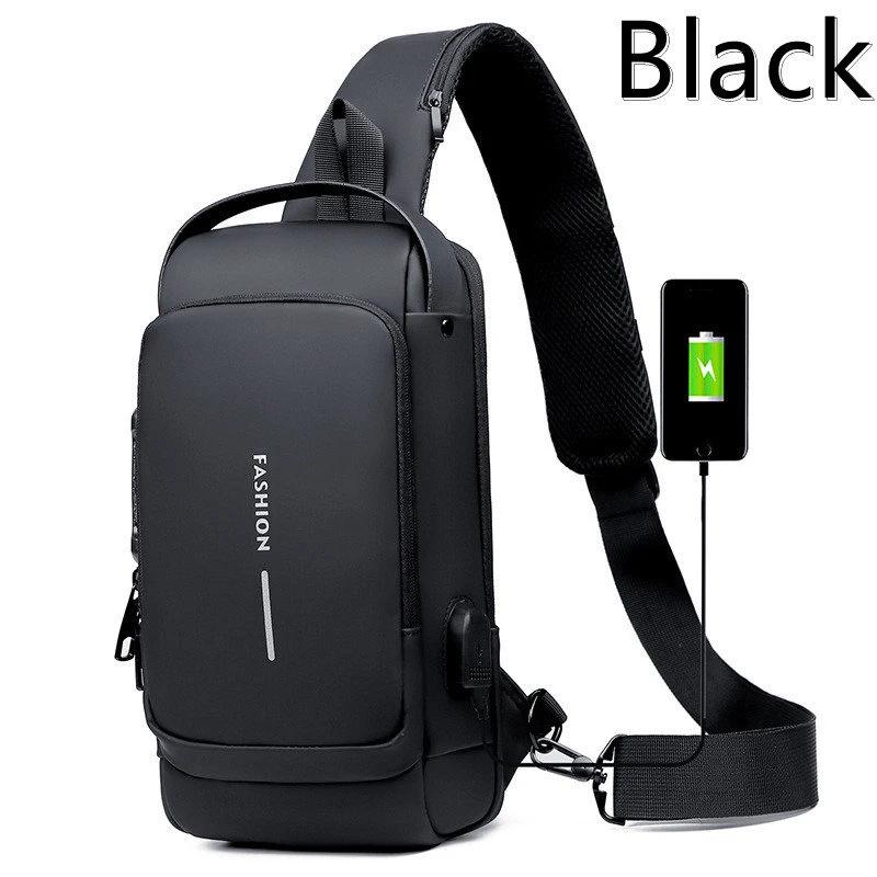 

Men s Anti theft Chest Bag USB Charging Shoulder Strap School Short distance Gym Exercise