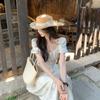 High quality] "Princess on the Run Dress" summer short-sleeved dress women's pure cotton vacation style, thin waist jumpsuit