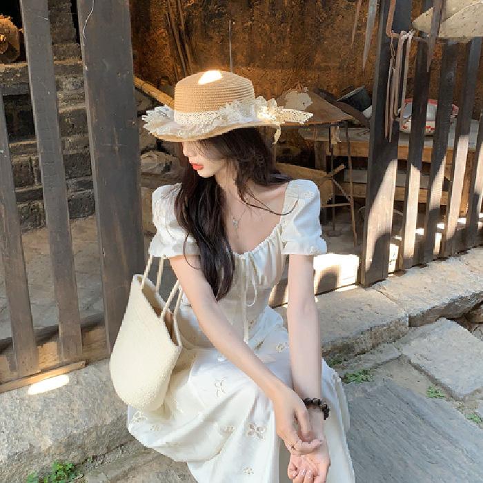 

High quality] Princess on the Run Dress summer short-sleeved dress women s pure cotton vacation style, thin waist jumpsuit 2XL абрикосовий