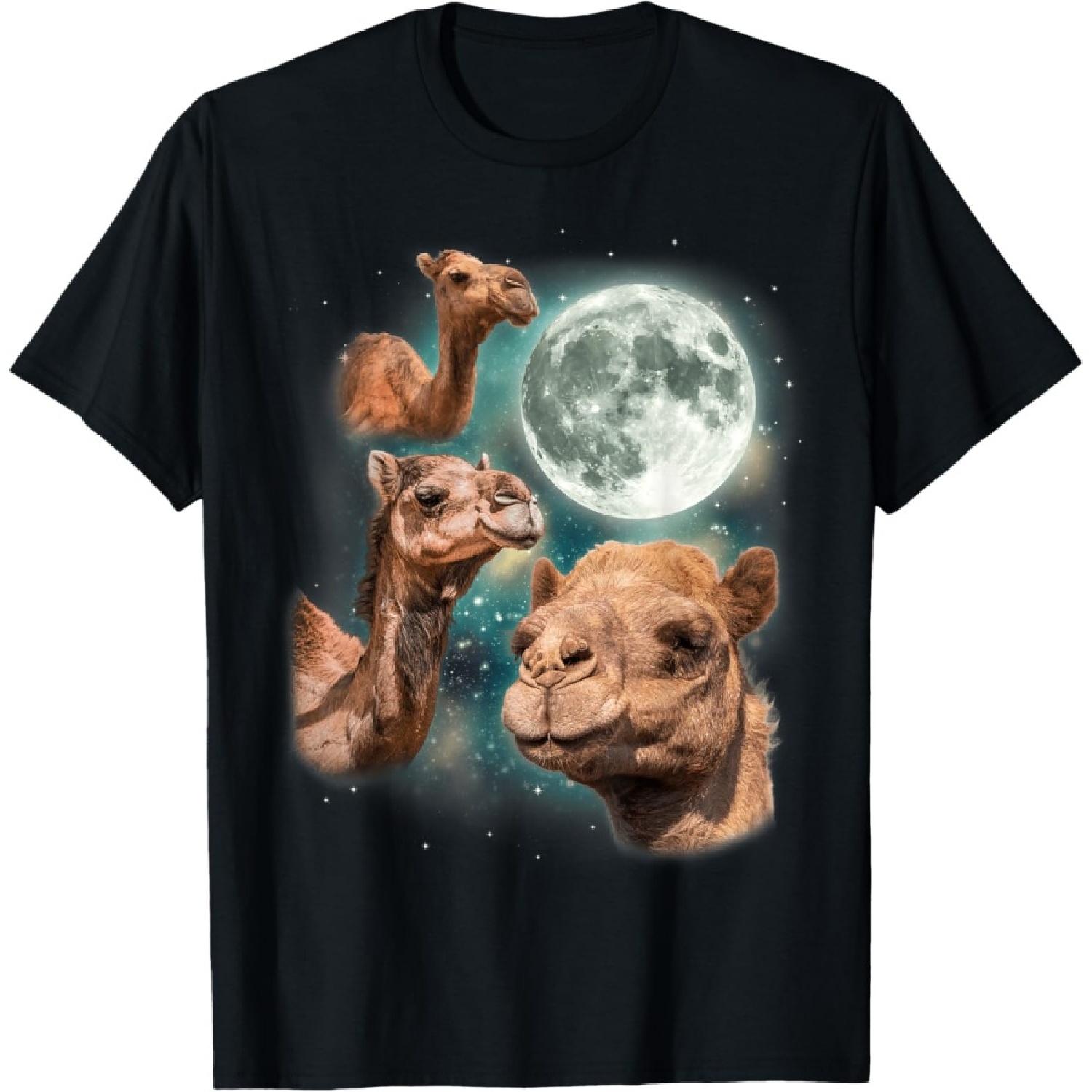 Three Camels Moon _ 3 Dromedary Camels Under A Desert Moon T-Shirt S