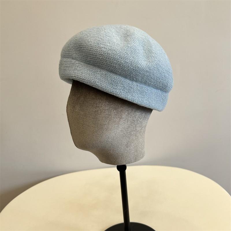 

Вязаный шерстяной кривой берет женский осенне-зимний новый модный однотонный ретро теплый берет художника M（56-58cm）