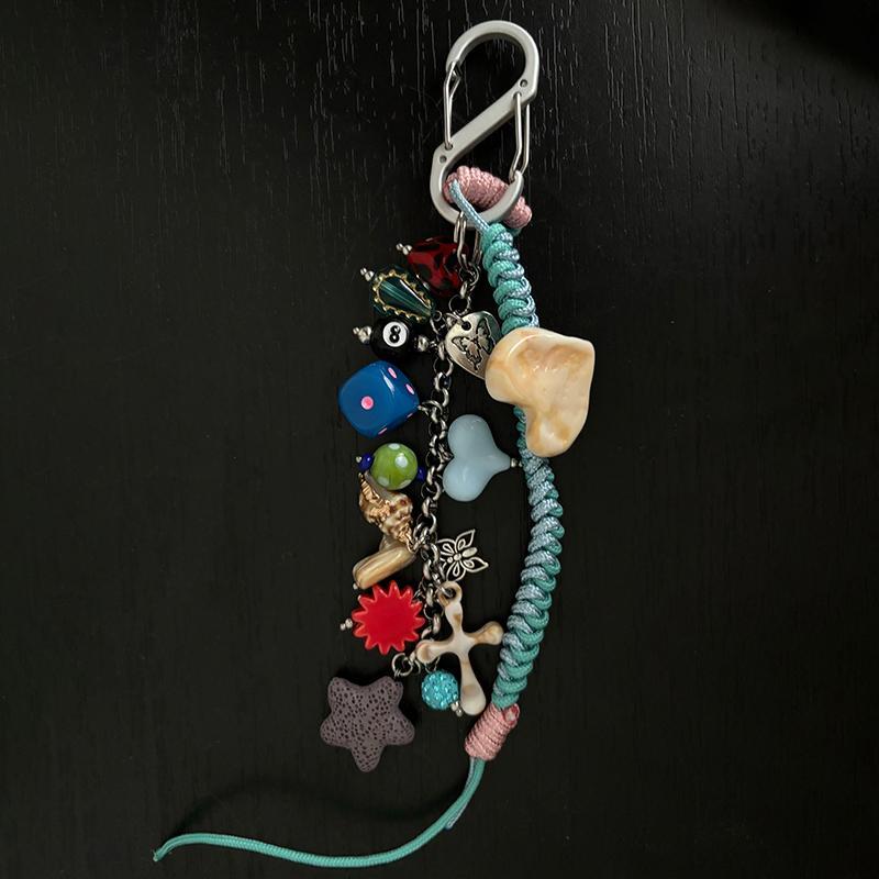 Handmade Glass Key Punk Colorful Stars Bag Pendant Handmade Retro Mashup Trendy Jewelry For Bagpack Gifts Bag Charm