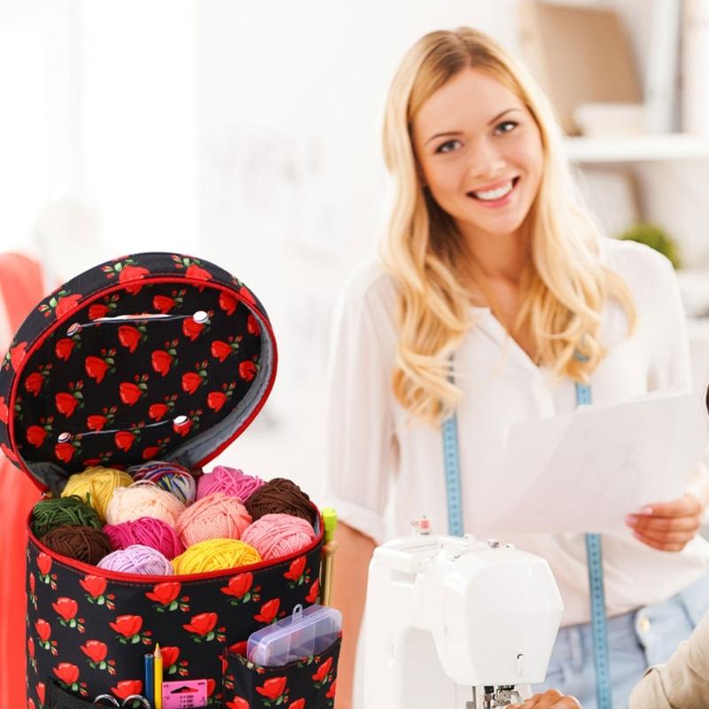 Knitting Tote Bag Crochet Bag Yarn Storage Bag with Compartments for Crochet Hooks, Knitting Needle and Accessories