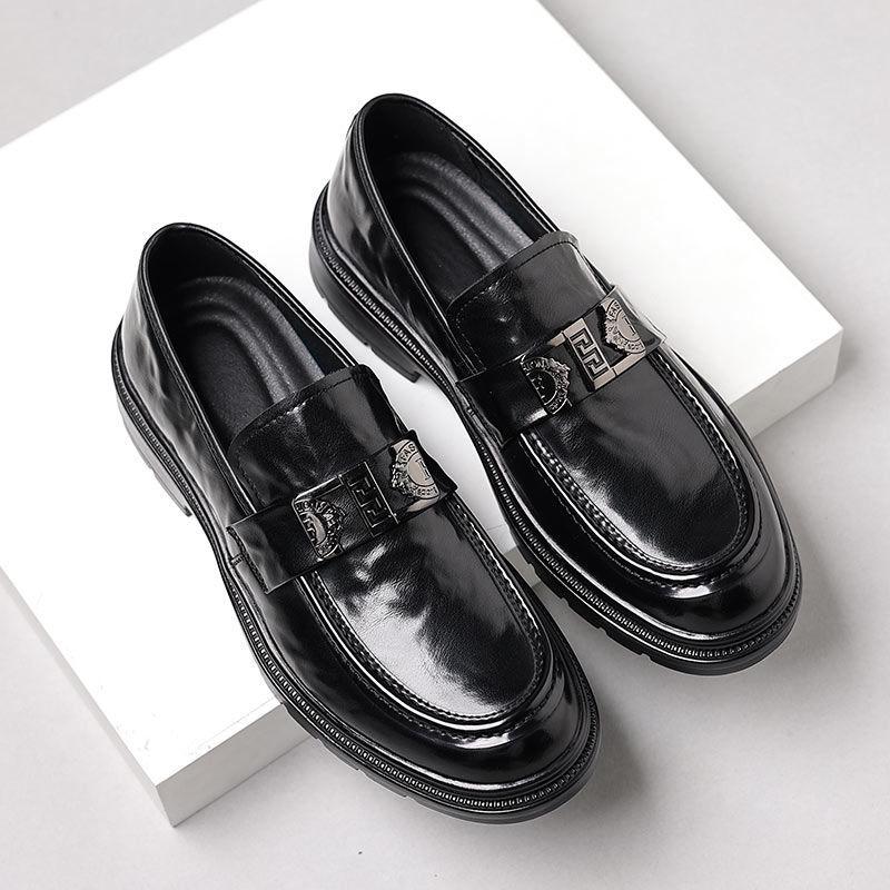 

Мужские черные кожаные лоферы слипоны - Британский стиль, дышащая коровья кожа, формальная обувь 41 чёрный