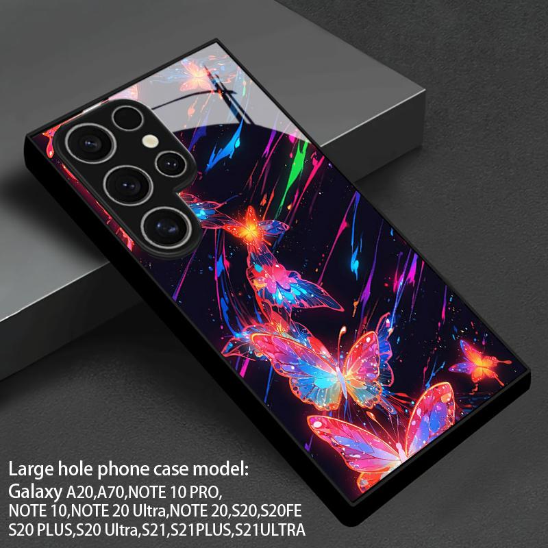2D Flowing Butterfly Pattern Phone Case for Samsung S26 S25 S24 S23 S22 S21 S20 A56 A36 A16 - Glass Protective Cover