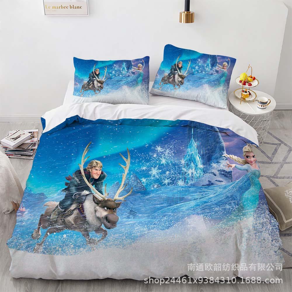 Cartoon Animation Kit 3D Digital Printing Quilt Cover Princess Bedding Three-Piece Set
